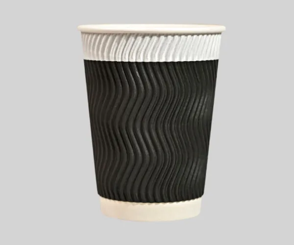 12 oz Black Custom Disposable Double Wall Ripple Paper Cup