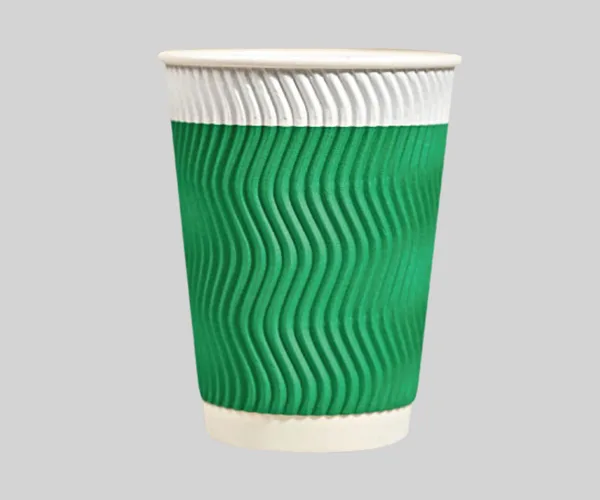 12 oz Disposable Double Wall Green Custom Ripple Paper Cup