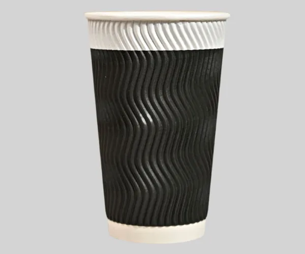 16 oz Custom Disposable Double Wall Black Ripple Paper Cup